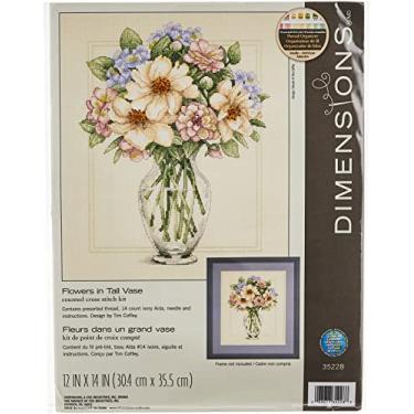 Imagem de Dimensions Flores de ponto cruz em vaso, branco, rosa, verde, roxo, grande