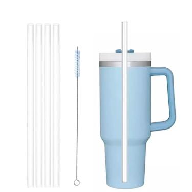 Imagem de Kit Canudos Reutilizáveis com Escova Higiênica, 4 Canudos Transparentes 31cm, Compatível com Copo Térmico 1,2L, Plástico Atóxico BPA Free, Inclui Escovinha de Limpeza 25cm