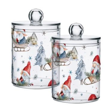 Imagem de xigua Pacote com 2 lindos suportes de Natal para bolas de algodão, cotonete – Frasco de plástico de boticário de armazenamento versátil transparente de 400 ml para banheiro e organização de