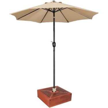 Imagem de Kit Ombrelone Guarda Sol 3m Articulado Bege com Base Revestida Madeira Jardim Piscina Praia - AMZ