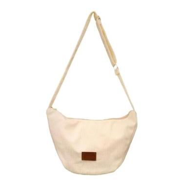 Imagem de Bolsa tiracolo feminina de veludo cotelê, estilo coreano, leve, versátil, bolsa de mão para mãe e filha, Branco, Medium, Mochila casual