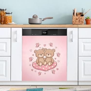 Imagem de ATTX Capa magnética para lava-louças com ursos de desenho dos namorados | Adesivo decorativo de eletrodomésticos de 58,4 cm x 66 cm para armários domésticos e eletrodomésticos #386