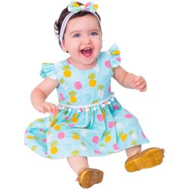 Imagem de Vestido de bebe com tiara 100% algodão abacaxi - Mundo Nina Kids, M ( 