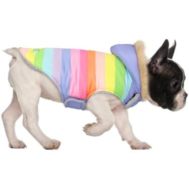 Imagem de HDE Casaco acolchoado para cães forrado com lã quente parka para cães casaco de inverno com furo de arreio arco-íris pastel - M