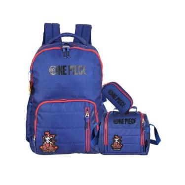 Imagem de Kit One Piece Mochila Costas + Lancheira + Estojo Triplo - Luxcel, azu