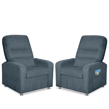 Imagem de Kit 02 Poltrona Do Papai Reclinável Confortável Suede  Azul Turquesa