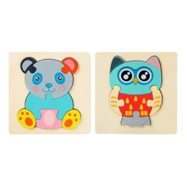 Imagem de Kit com 2 Quebra-Cabeças de Madeira para Crianças – Brinquedo Educativo e Divertido – Peças Coloridas que Estimulam Criatividade, Coordenação e Imaginação (Panda e Coruja)