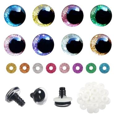 Imagem de TOAOB Conjunto de 32 olhos de segurança com glitter para Amigurumis 20 mm Olhos redondos de crochê com arruelas 8 cores olhos de boneca para fazer fantoches de pelúcia DIY
