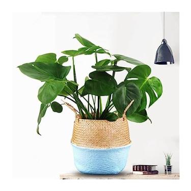 Imagem de KEG801302 Vaso de flores, cesta de armazenamento de bambu, vasos decorativos dobráveis, retalhos, tecido verde, arranjo de plantas, vasos de flores, minimalista, cesta de flores, decoração plantador