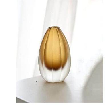 Imagem de Vasos para flores de luxo com gotas de água, sala de estar, flores secas, vidro fosco nórdico, vaso transparente, acessórios de decoração de casa, vasos de flores, vaso decorativo para casa (amarelo)