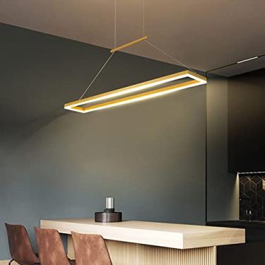 Imagem de Luminária pendente LED moderna, regulável, para mesa de jantar, com altura ajustável e controle remoto, ideal para sala de estar, escritório e restaurante (Dourada, 120 cm de comprimento).