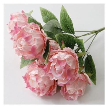 Imagem de Flores falsas, 7 cabeças, peônias artificiais grandes, buquê de flores, decoração de casa, peônias falsas, decoração de festa (rosa pêssego)