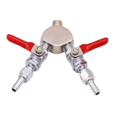 Imagem de Ｂｅｓｇａ Divisor de CO2 de 2 vias com válvula de corte de 5/16" - Robusto e compacto para cervejeiros caseiros e profissionais.