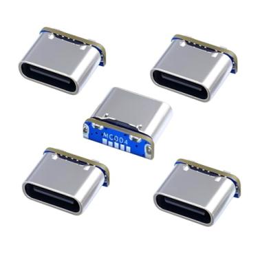Imagem de chenyang Pacote com 5 conectores USB C faça-você-mesmo, mini USB 5 pinos para porta de soquete fêmea USB C reparo adaptador de solda pinagem padrão