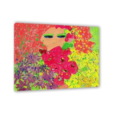 Imagem de SDYJ6GSW Walasse Ting Impressão artística em tela menina com cabelo laranja e flores galo famosa figura floral feminina reprodução de pintura colorida grande decoração de parede para quarto moldura de