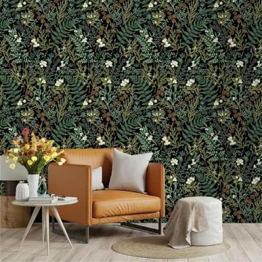 Imagem de Papel de parede autoadesivo com tema de planta PVC adesivo decorativo para quarto e sala de estar flores brancas e verdes 45 * 300 cm
