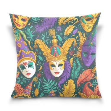 Imagem de ATTX Capas de almofada com padrão de máscaras de carnaval 50 x 50 cm capas decorativas com zíper para sala de estar sofá-cama (40)