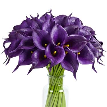 Imagem de SITUMEIZI 24 peças flores falsas de lírio de calla artificiais de seda toque real para decoração de cozinha de casa, buquê de casamento, decoração de escritório (roxo escuro)