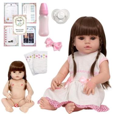 Imagem de Bebe Tipo Reborn Recem Nascida Linda Com Chupeta 13 Itens - Cegonha Re