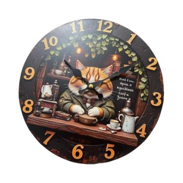 Imagem de Fenteer Relógio de parede com estampa de gato, compacto, moderno, com mecanismo silencioso, decorativo para bar, sala de jantar e café, Sx2 25cm