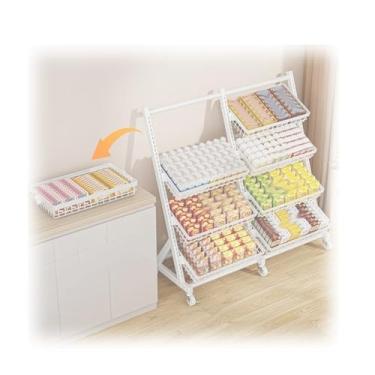 Imagem de Suporte de lanche independente com rodas, prateleiras de exibição de varejo para frutas e legumes, organizador de merchandising para supermercados, lojas, casa e cozinha (8 cestos)