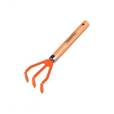 Imagem de Ancinho 3 Dentes Com Cabo De Madeira Laranja