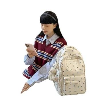 Imagem de Mochila Floral Branca De Nylon Para Adolescentes, Bolsa Escolar Bonita