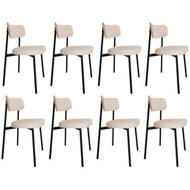 Imagem de Cadeira De Jantar Estofada Kit 8 Ella M25 Linho Palha - Mpozenato