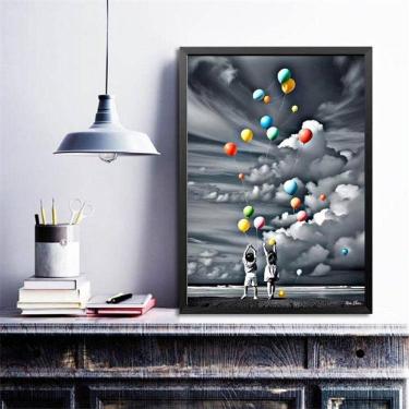 Imagem de Quadro Decorativo Crianças Balões Coloridos 33X24Cm - Vidro