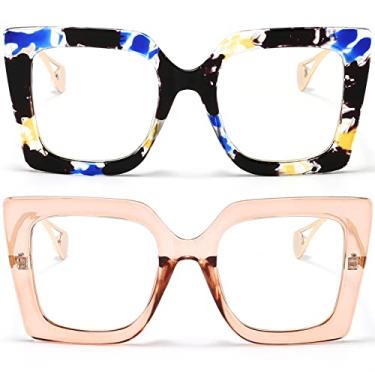 Imagem de AIEYEZO Óculos De Grau Grandes Com Proteção Contra Luz Azul Para Mulheres, Antifadiga E Antidor Cabeça Computador (Flor + Rosa)