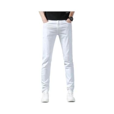Imagem de Calças Jeans Slim Fit Masculinas Brancas 98% Algodão Moda Casual Calça