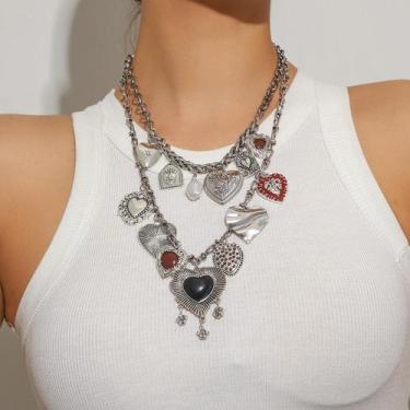 Imagem de Colar Choker Feminino Vintage Com Pingente De Coração De Metal Em Duas