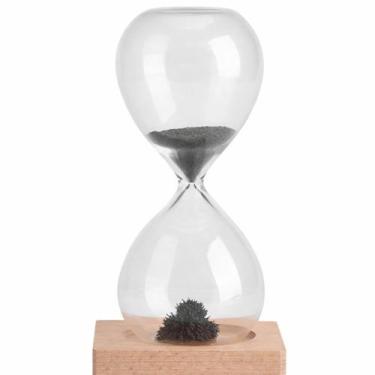 Imagem de Ampulheta Magnética Decorativa Areia Magnética Base Madeira - Caetano 