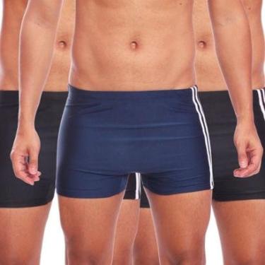 Imagem de Kit 3 Sungas Boxer Masculina Com Friso Moda Praia Verão Preto-Masculino