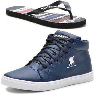 Imagem de Kit Tênis Casual Com Sola Reta Cadarço Mais Chinelo básico Polo Plus C