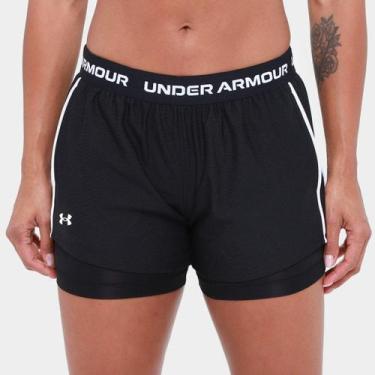 Imagem de Shorts Under Armour Play Up 2 em 1 Feminino, Preto, Branco, GG