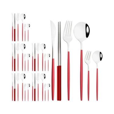 Imagem de Conjunto De Talheres De Aço Inoxidável Preto E Dourado 36 Peças: Faca,