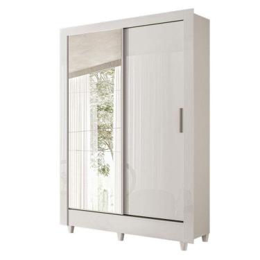 Imagem de Guarda Roupa Belgica 2 Portas De Correr Com Espelho Branco Brilho - Santos Andirá