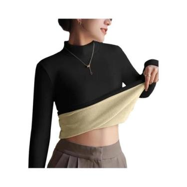 Imagem de Suéter Feminino Térmico De Manga Longa Com Forro De Veludo Grosso Para