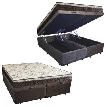 Imagem de Cama Box Baú Queen Suede Bipartido + Colchão Elegance Ortopédico Espuma D33 63x158x198...