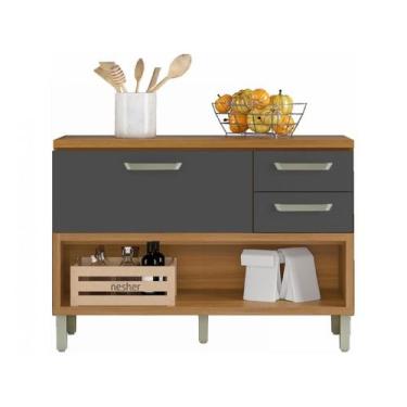 Imagem de Balcão 1 Porta 2 Gavetas 120cm Tampo Princesa Nesher, Amadeirado Freij