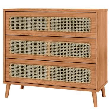 Imagem de Cômoda Para Quarto 3 Gavetas Com Palha 105cm Pés Retrô Arnoni D03 Freijó - Lyam Decor