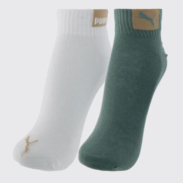 Imagem de Kit Meia Puma Cano Baixo 2 Pares Verde e Branca, 39-43
