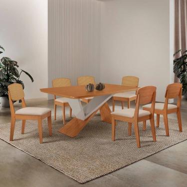 Imagem de Mesa de Jantar Yasmin 180 Tampo MDF Laminado Canto Copo e 6 Cadeiras Copper Premium