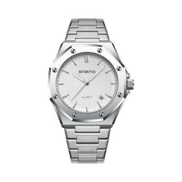 Imagem de Relógio De Quartzo Masculino Em Aço Inoxidável Prata Com Grande Mostra