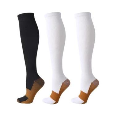 Imagem de Meias De Compressão Unissex De Cobre 3 Pares Até O Joelho Antifadiga A