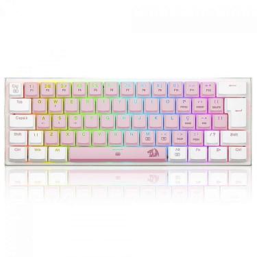 Imagem de Teclado Mecânico Gamer Redragon Anivia, RGB, Low-Profile, Switch Blue, ABNT2, Rosa/Branco - Rosa -Unissex