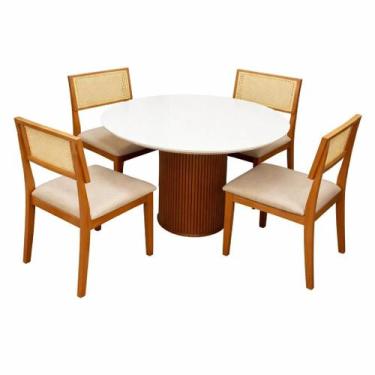 Imagem de Mesa de Jantar Dara 110cm Redonda com Vidro e 4 Cadeiras Monalisa em L