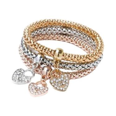 Imagem de Conjunto De Pulseiras Elásticas Femininas Em 3 Cores Com Pingente De C
