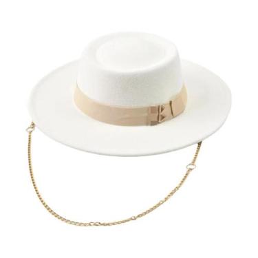 Imagem de Chapéu Fedora Feminino Elegante De Feltro Com Letra RB Metálica Para O
